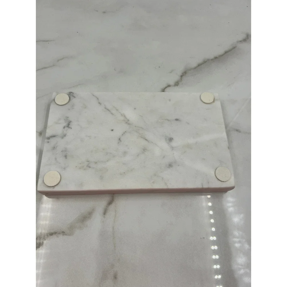 The Polished Jar Laureli White Marble Tray Rectangular Vanity Soap Dish 8.5x5in